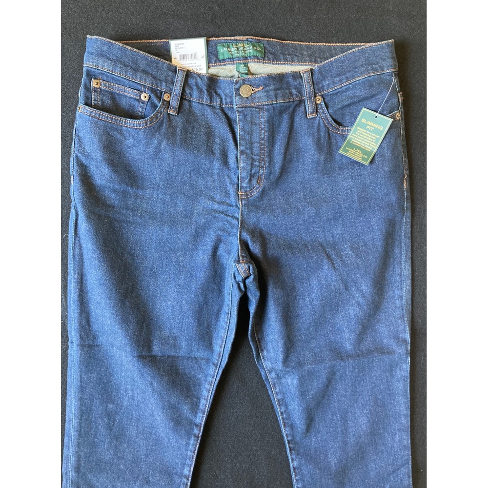 NWT Lauren‎ Ralph Petite Modern Straight Cropped Jeans Women's 14P Dark Wash